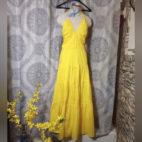 NTW Prabal Gurung iMPOWER by JCPenney Yellow Halter Top Maxi Dress Size 6 - Picture 1 of 14
